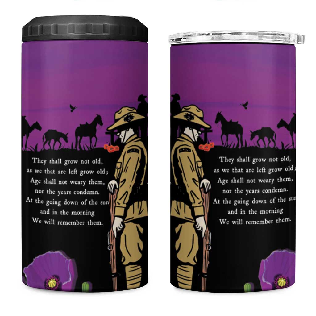 ANZAC Soldier and War Animals 4 in 1 Can Cooler Tumbler We Will Remember Them