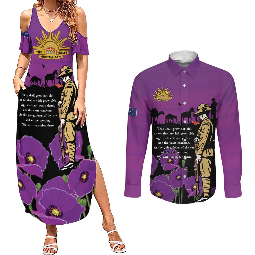 ANZAC Soldier and War Animals Couples Matching Summer Maxi Dress and Long Sleeve Button Shirt We Will Remember Them