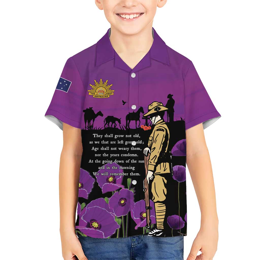 ANZAC Soldier and War Animals Family Matching Off Shoulder Maxi Dress and Hawaiian Shirt We Will Remember Them LT15 Son's Shirt Purple - Polynesian Pride