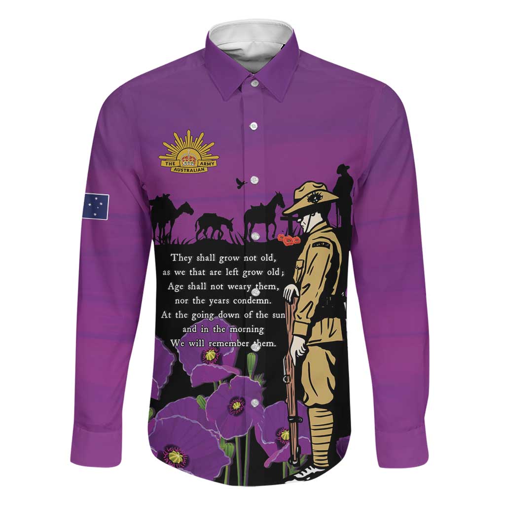 ANZAC Soldier and War Animals Family Matching Summer Maxi Dress and Hawaiian Shirt We Will Remember Them LT15 Dad's Shirt - Long Sleeve Purple - Polynesian Pride