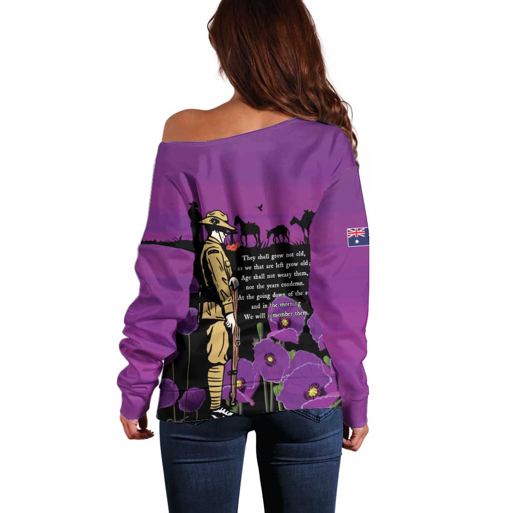 ANZAC Soldier and War Animals Off Shoulder Sweater We Will Remember Them