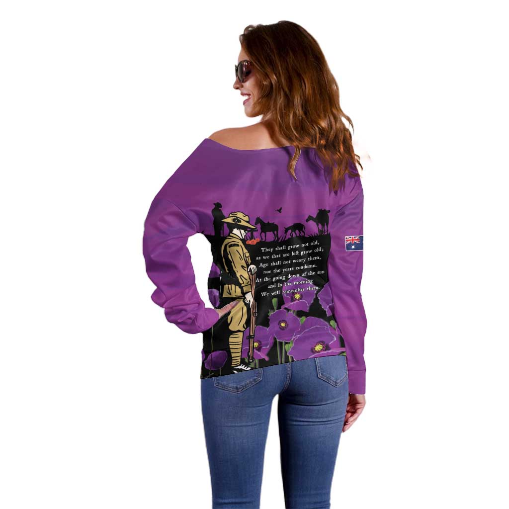 ANZAC Soldier and War Animals Off Shoulder Sweater We Will Remember Them