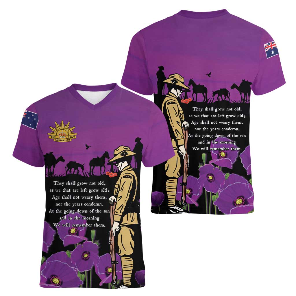 ANZAC Soldier and War Animals Women V-Neck T-Shirt We Will Remember Them