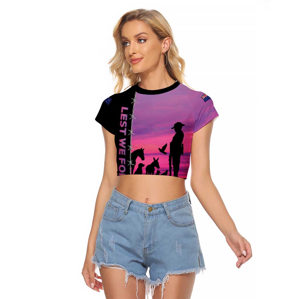 Personalised ANZAC War Animals Raglan Cropped T Shirt Lest We Forget Memorial