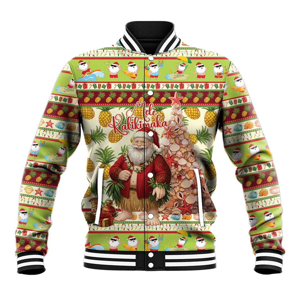 Hawaiian Santa Aloha Pineapple Christmas Baseball Jacket Mele Kalikimaka LT15 Unisex Cream - Polynesian Pride