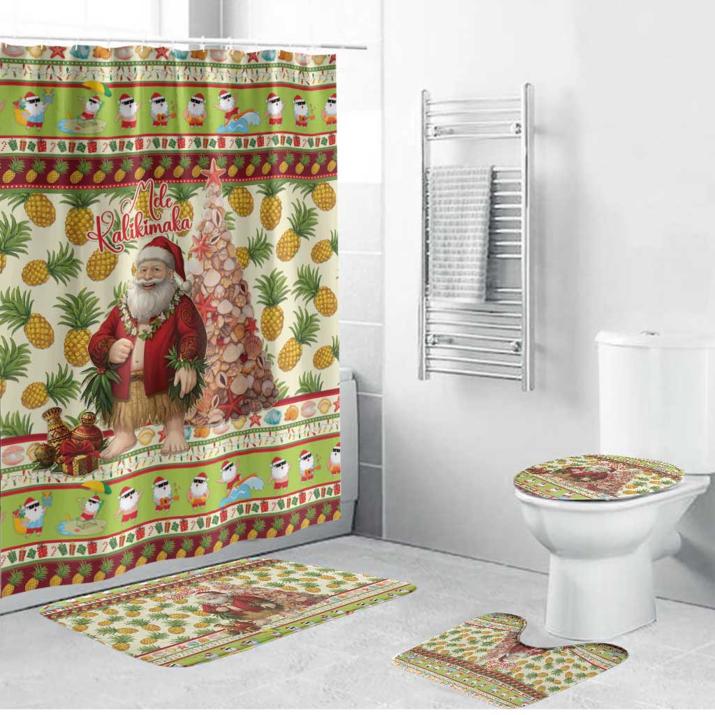 Hawaiian Santa Aloha Pineapple Christmas Bathroom Set Mele Kalikimaka LT15 Bathroom Set (4 pcs) Cream - Polynesian Pride
