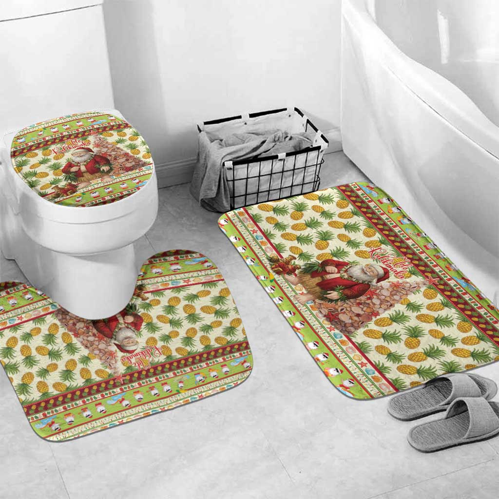 Hawaiian Santa Aloha Pineapple Christmas Bathroom Set Mele Kalikimaka LT15 Mat Set Only (3 pcs) One Size Cream - Polynesian Pride