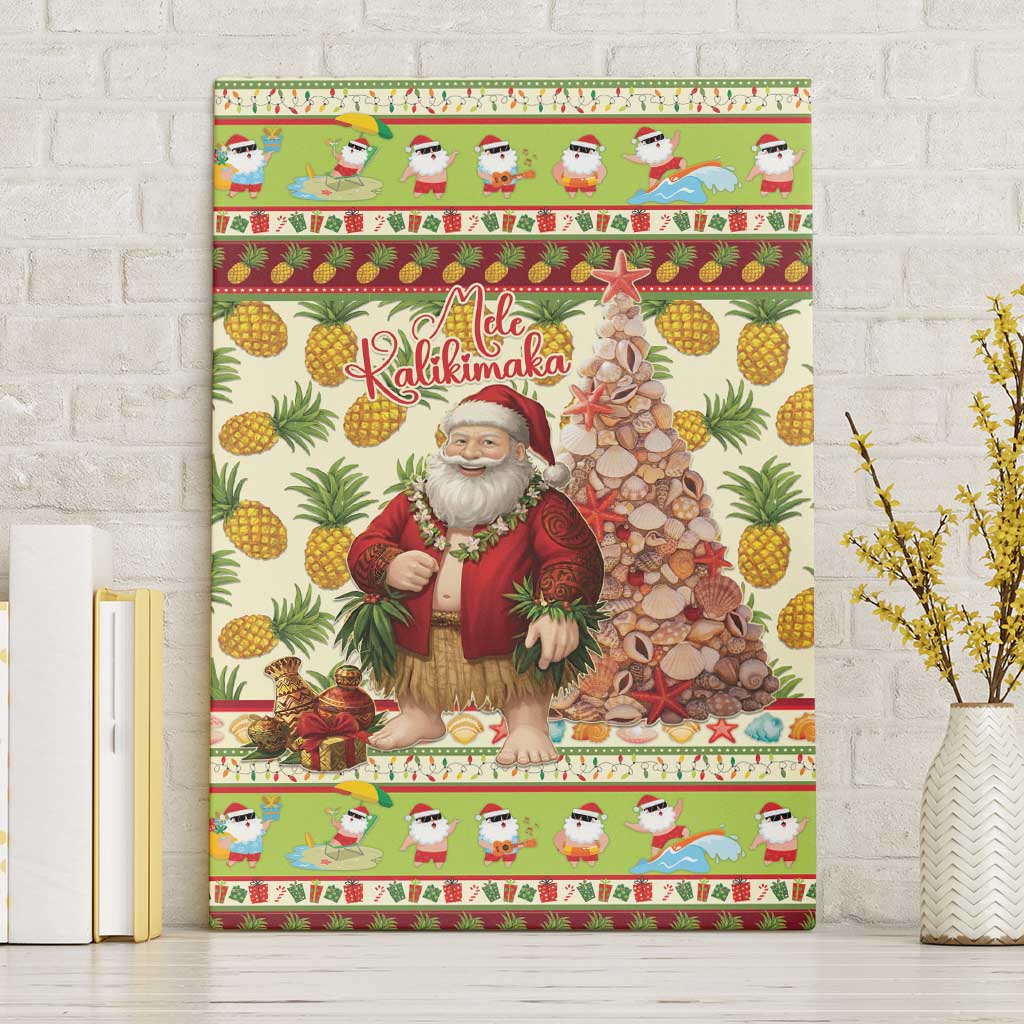 Hawaiian Santa Aloha Pineapple Christmas Canvas Wall Art Mele Kalikimaka LT15 Without Frame Cream - Polynesian Pride