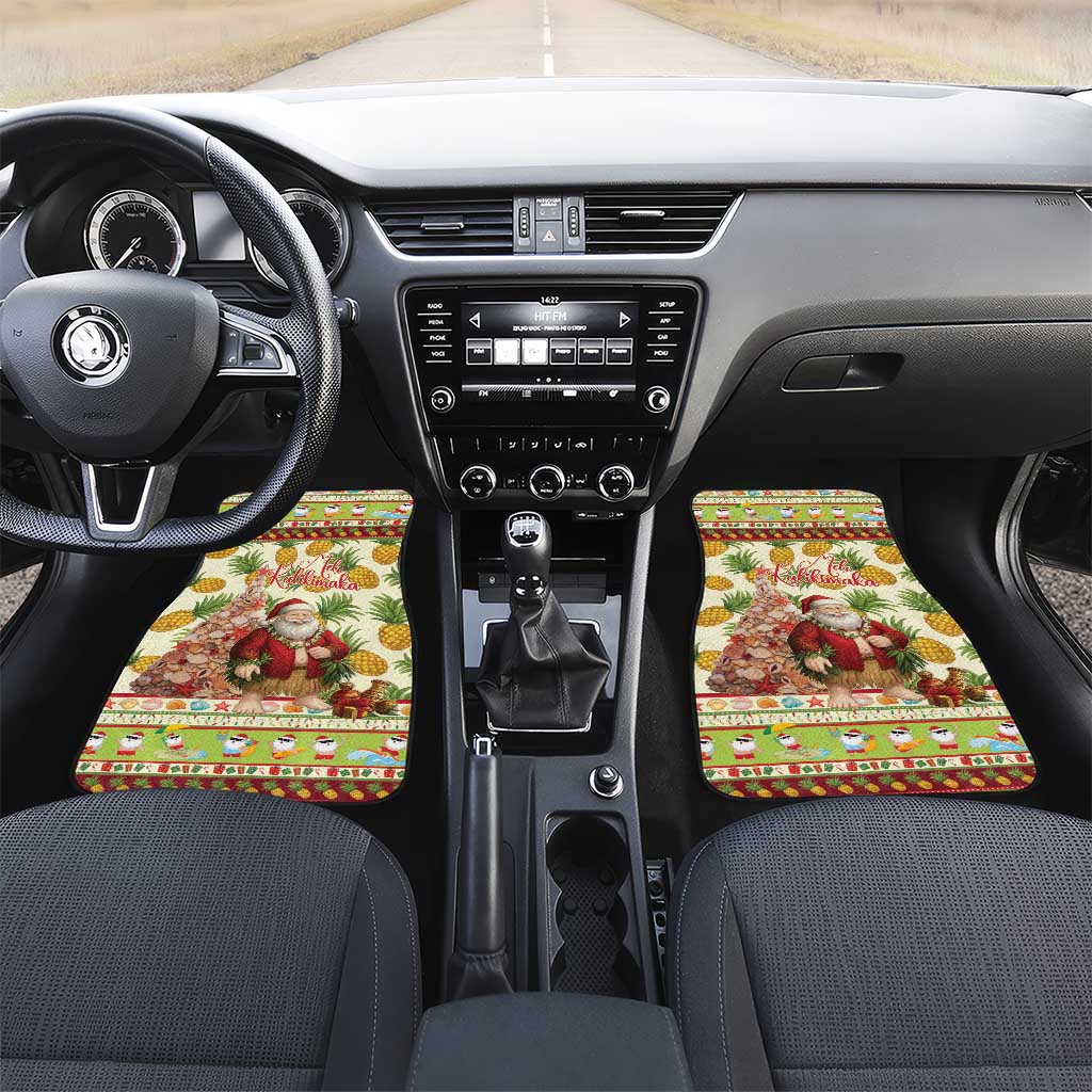 Hawaiian Santa Aloha Pineapple Christmas Car Mats Mele Kalikimaka LT15 Set 2pcs - Front Cream - Polynesian Pride