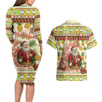 Hawaiian Santa Aloha Pineapple Christmas Couples Matching Long Sleeve Bodycon Dress and Hawaiian Shirt Mele Kalikimaka - Polynesian Pride