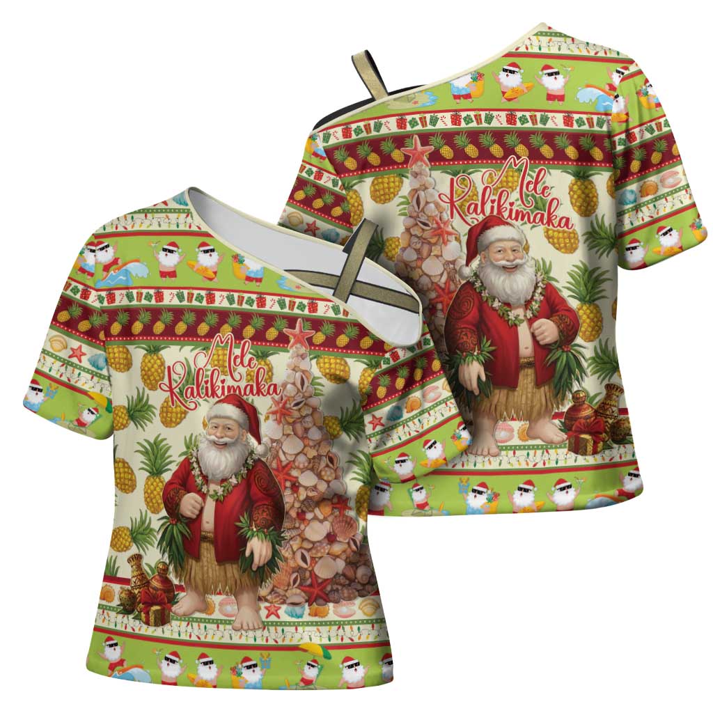 Hawaiian Santa Aloha Pineapple Christmas Cross Shoulder Shirt Mele Kalikimaka - Polynesian Pride