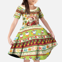 Hawaiian Santa Aloha Pineapple Christmas Family Matching Long Sleeve Bodycon Dress and Hawaiian Shirt Mele Kalikimaka LT15 Daughter's Dress Cream - Polynesian Pride
