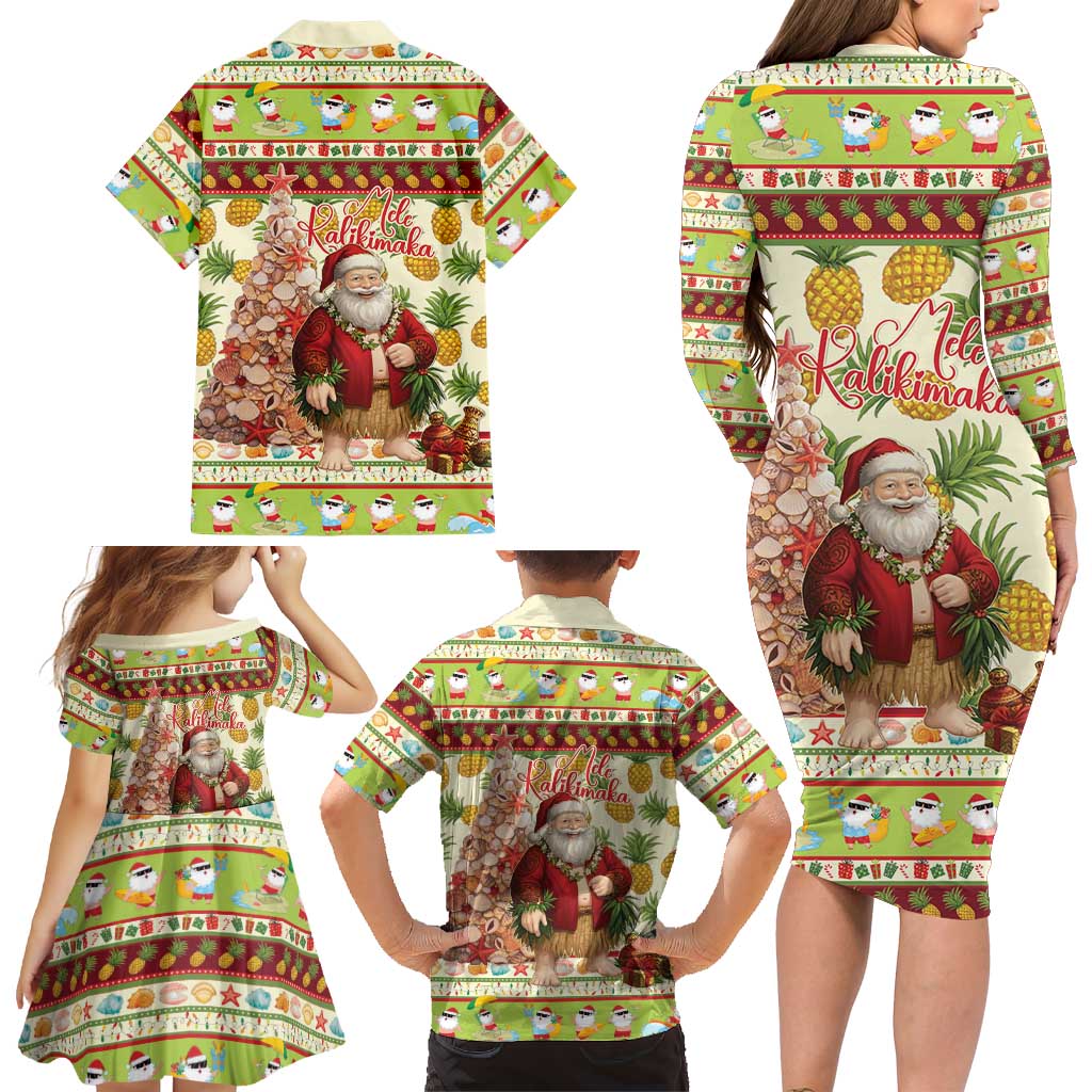 Hawaiian Santa Aloha Pineapple Christmas Family Matching Long Sleeve Bodycon Dress and Hawaiian Shirt Mele Kalikimaka LT15 - Polynesian Pride