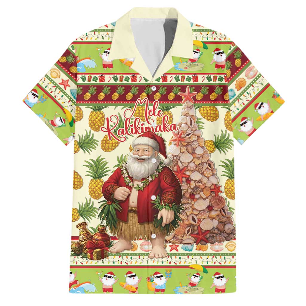 Hawaiian Santa Aloha Pineapple Christmas Family Matching Long Sleeve Bodycon Dress and Hawaiian Shirt Mele Kalikimaka LT15 Dad's Shirt - Short Sleeve Cream - Polynesian Pride