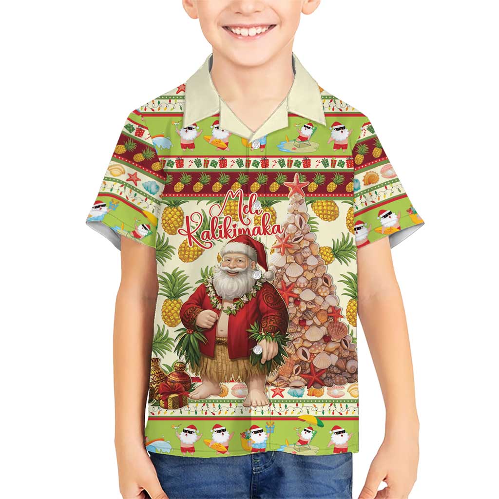 Hawaiian Santa Aloha Pineapple Christmas Family Matching Long Sleeve Bodycon Dress and Hawaiian Shirt Mele Kalikimaka LT15 Son's Shirt Cream - Polynesian Pride