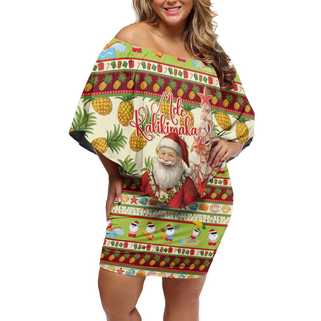 Hawaiian Santa Aloha Pineapple Christmas Family Matching Off Shoulder Short Dress and Hawaiian Shirt Mele Kalikimaka - Polynesian Pride