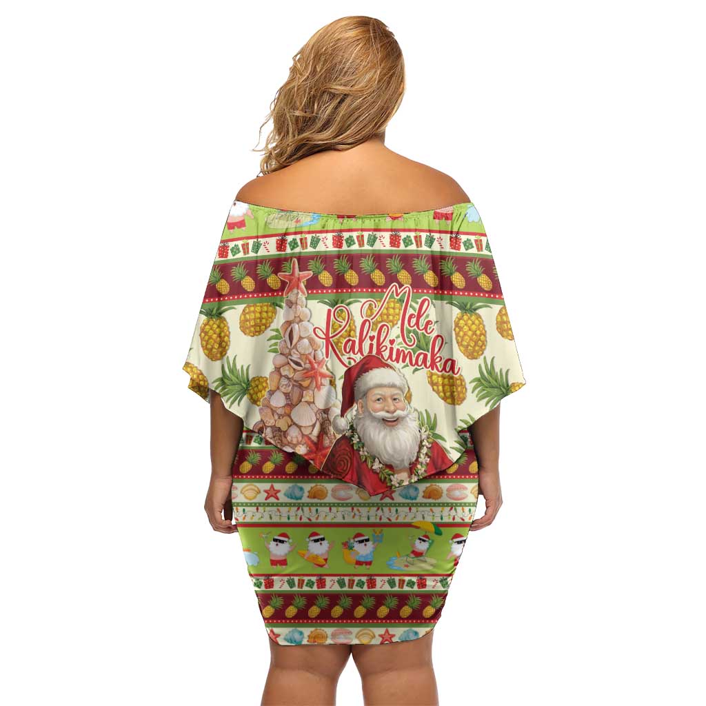 Hawaiian Santa Aloha Pineapple Christmas Family Matching Off Shoulder Short Dress and Hawaiian Shirt Mele Kalikimaka - Polynesian Pride