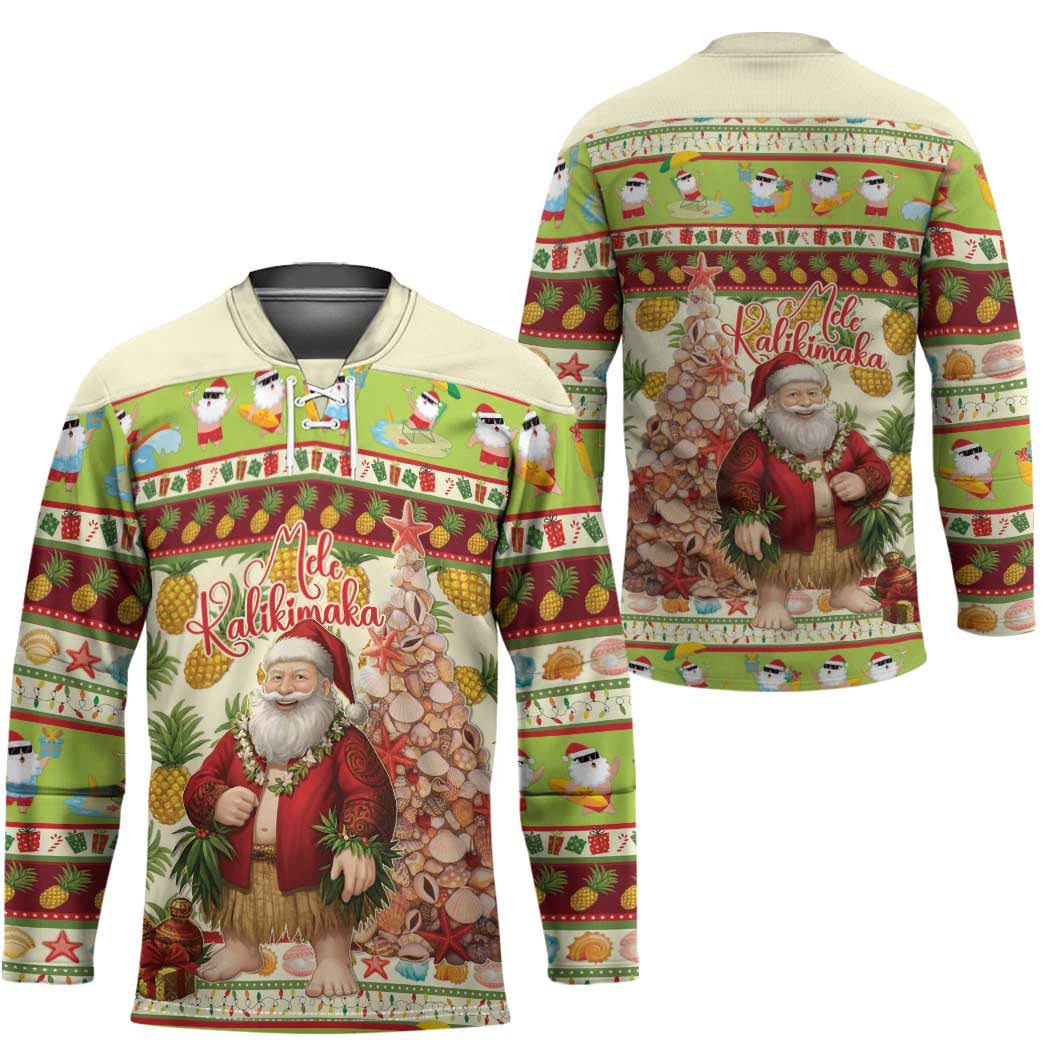Hawaiian Santa Aloha Pineapple Christmas Hockey Jersey Mele Kalikimaka - Polynesian Pride