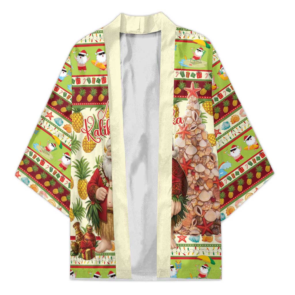 Hawaiian Santa Aloha Pineapple Christmas Kimono Mele Kalikimaka LT15 Unisex Cream - Polynesian Pride