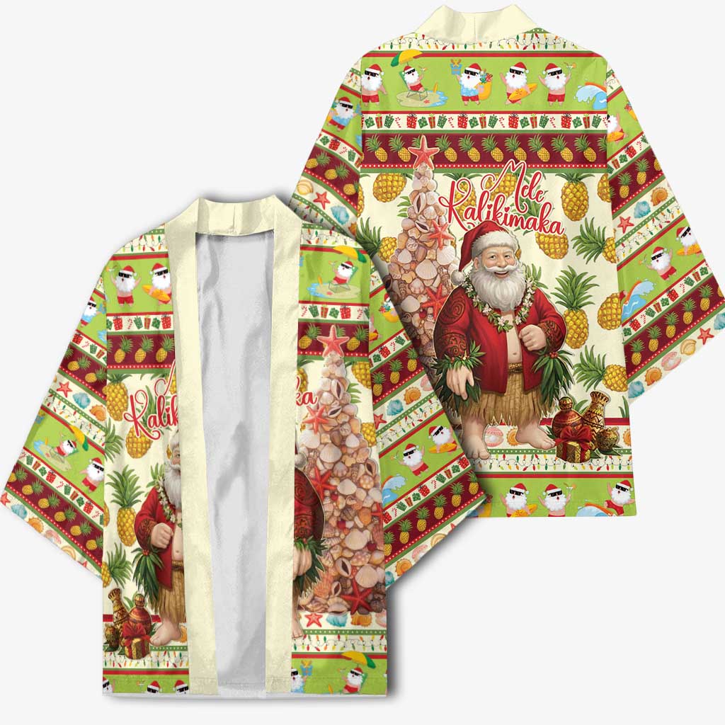 Hawaiian Santa Aloha Pineapple Christmas Kimono Mele Kalikimaka LT15 - Polynesian Pride