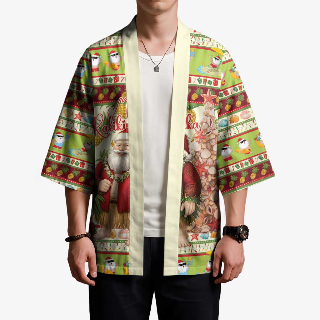 Hawaiian Santa Aloha Pineapple Christmas Kimono Mele Kalikimaka LT15 - Polynesian Pride