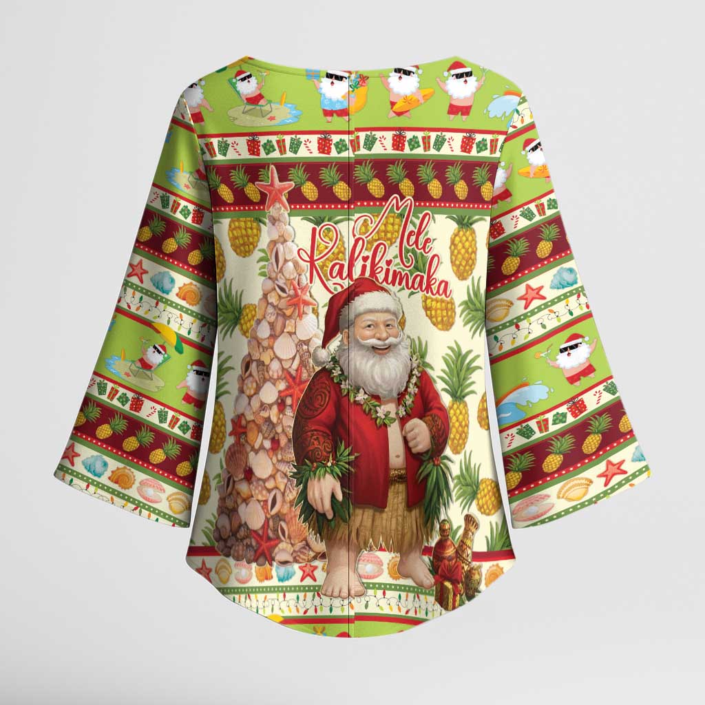 Hawaiian Santa Aloha Pineapple Christmas Kimono Sleeve Blouse Mele Kalikimaka LT15 - Polynesian Pride
