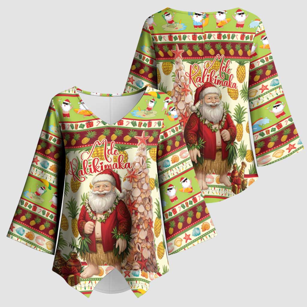 Hawaiian Santa Aloha Pineapple Christmas Kimono Sleeve Blouse Mele Kalikimaka LT15 - Polynesian Pride