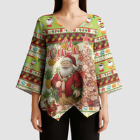 Hawaiian Santa Aloha Pineapple Christmas Kimono Sleeve Blouse Mele Kalikimaka LT15 - Polynesian Pride