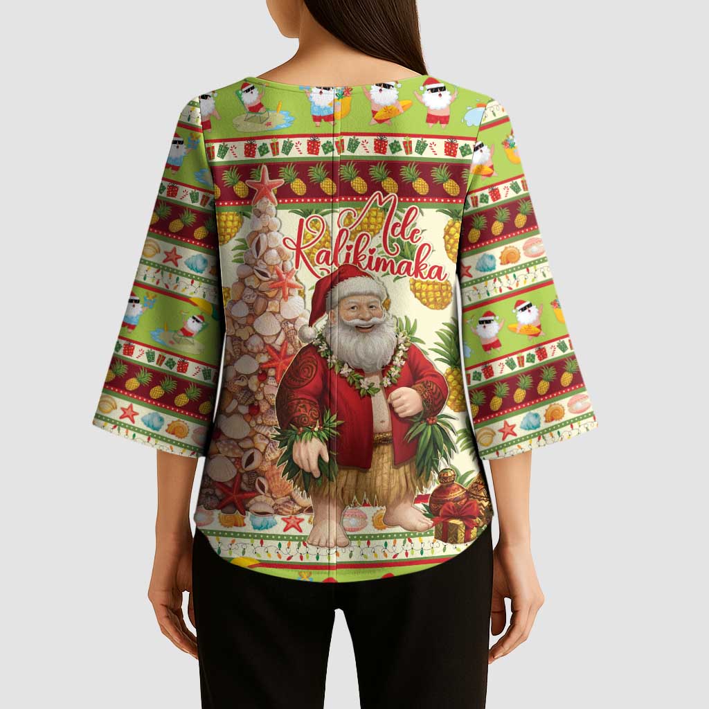 Hawaiian Santa Aloha Pineapple Christmas Kimono Sleeve Blouse Mele Kalikimaka LT15 - Polynesian Pride