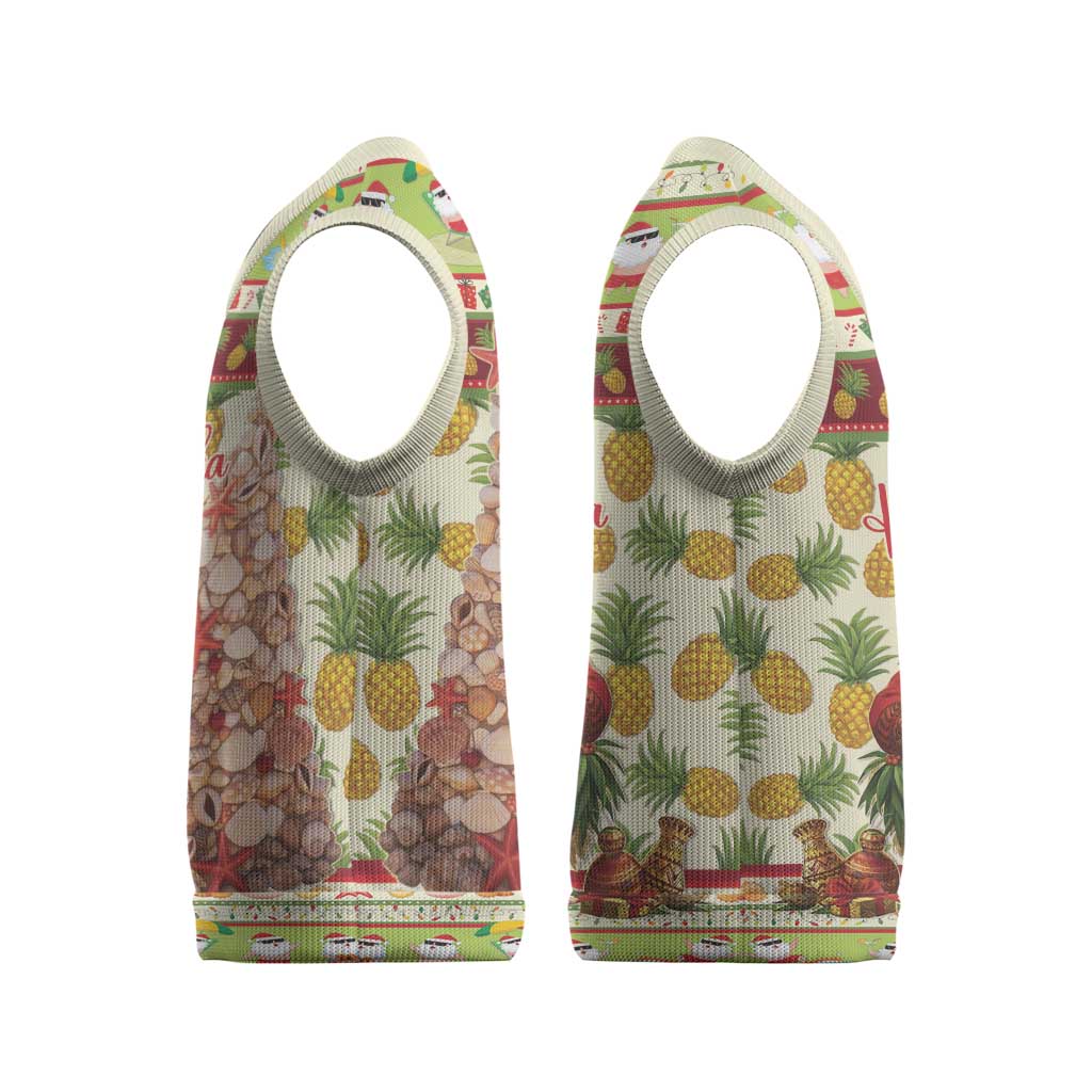 Hawaiian Santa Aloha Pineapple Christmas Knitted V-Neck Vest Mele Kalikimaka LT15 - Polynesian Pride