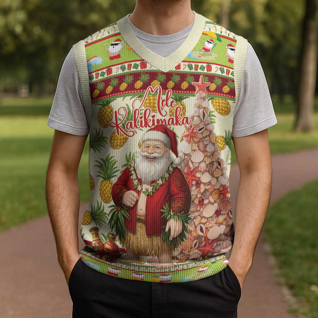 Hawaiian Santa Aloha Pineapple Christmas Knitted V-Neck Vest Mele Kalikimaka LT15 - Polynesian Pride