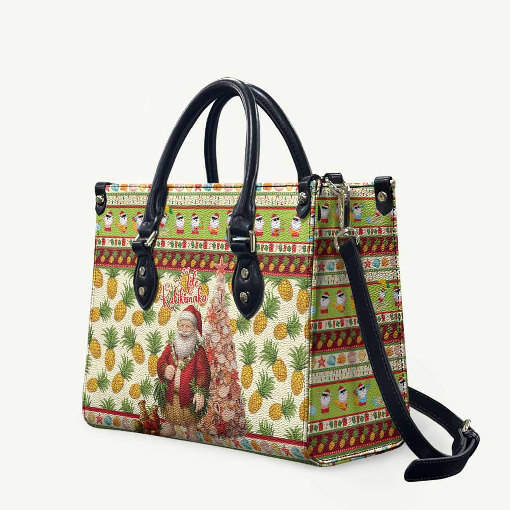 Hawaiian Santa Aloha Pineapple Christmas Leather Bag Mele Kalikimaka LT15 Cream - Polynesian Pride