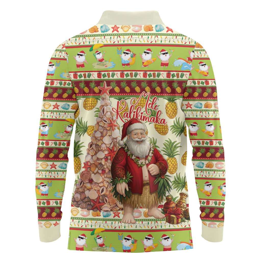 Hawaiian Santa Aloha Pineapple Christmas Long Sleeve Polo Shirt Mele Kalikimaka LT15 - Polynesian Pride