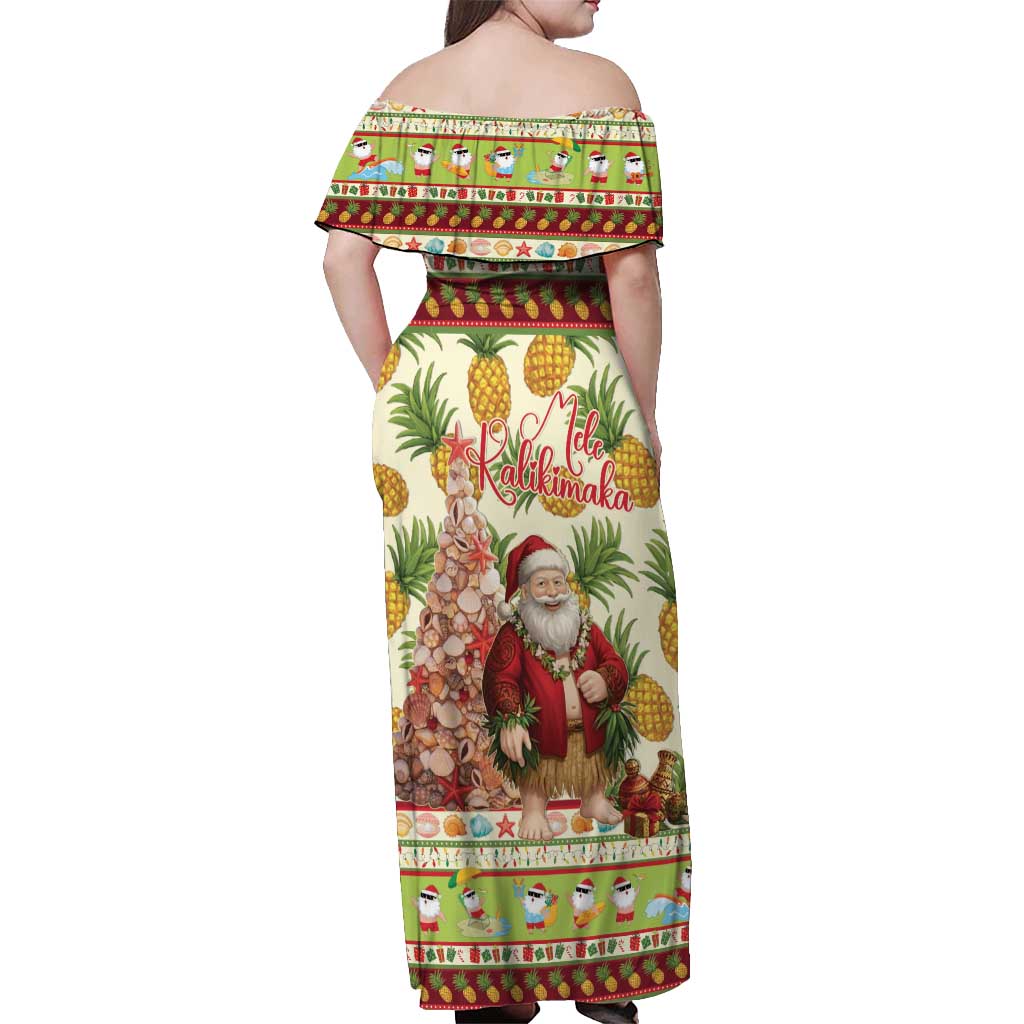 Hawaiian Santa Aloha Pineapple Christmas Off Shoulder Maxi Dress Mele Kalikimaka LT15 - Polynesian Pride