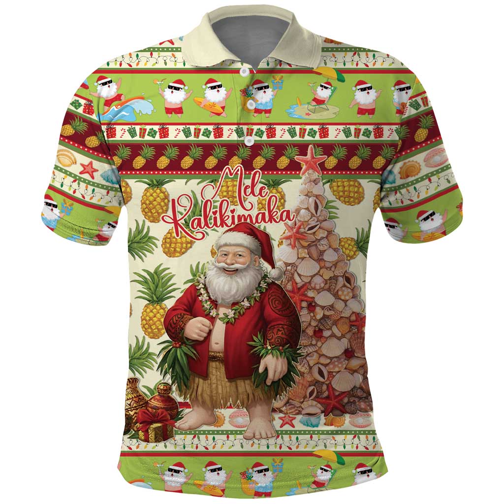 Hawaiian Santa Aloha Pineapple Christmas Polo Shirt Mele Kalikimaka LT15 Cream - Polynesian Pride