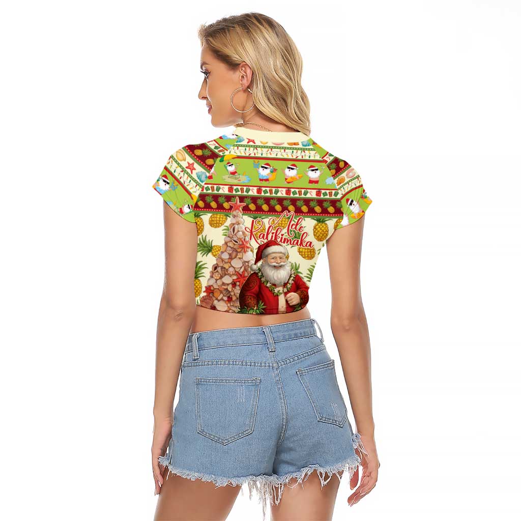 Hawaiian Santa Aloha Pineapple Christmas Raglan Cropped T Shirt Mele Kalikimaka LT15 - Polynesian Pride