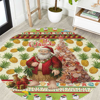 Hawaiian Santa Aloha Pineapple Christmas Round Carpet Mele Kalikimaka LT15 Cream - Polynesian Pride