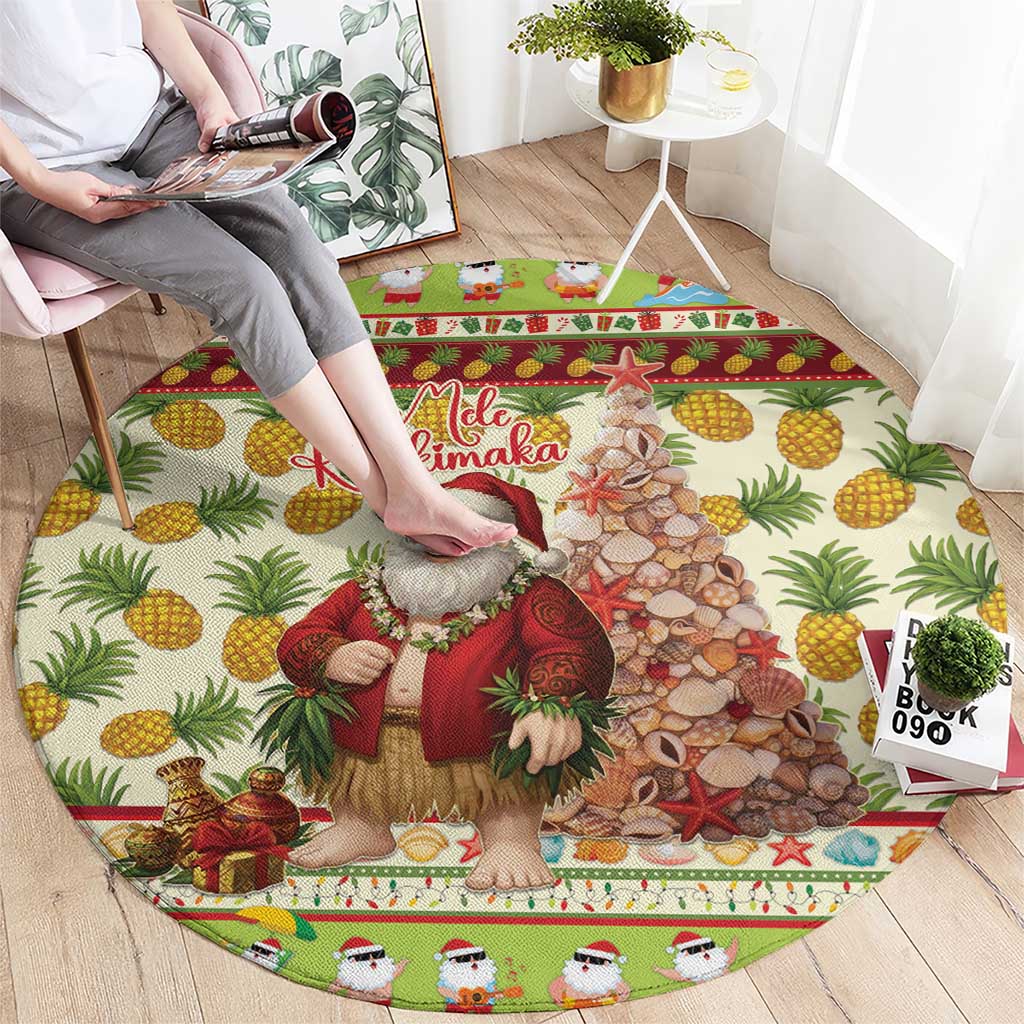 Hawaiian Santa Aloha Pineapple Christmas Round Carpet Mele Kalikimaka LT15 - Polynesian Pride