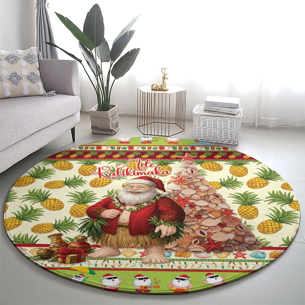 Hawaiian Santa Aloha Pineapple Christmas Round Carpet Mele Kalikimaka LT15 - Polynesian Pride