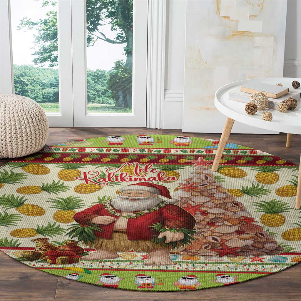 Hawaiian Santa Aloha Pineapple Christmas Round Carpet Mele Kalikimaka LT15 - Polynesian Pride