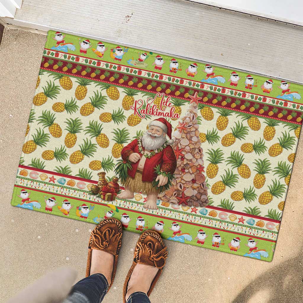 Hawaiian Santa Aloha Pineapple Christmas Rubber Doormat Mele Kalikimaka LT15 - Polynesian Pride