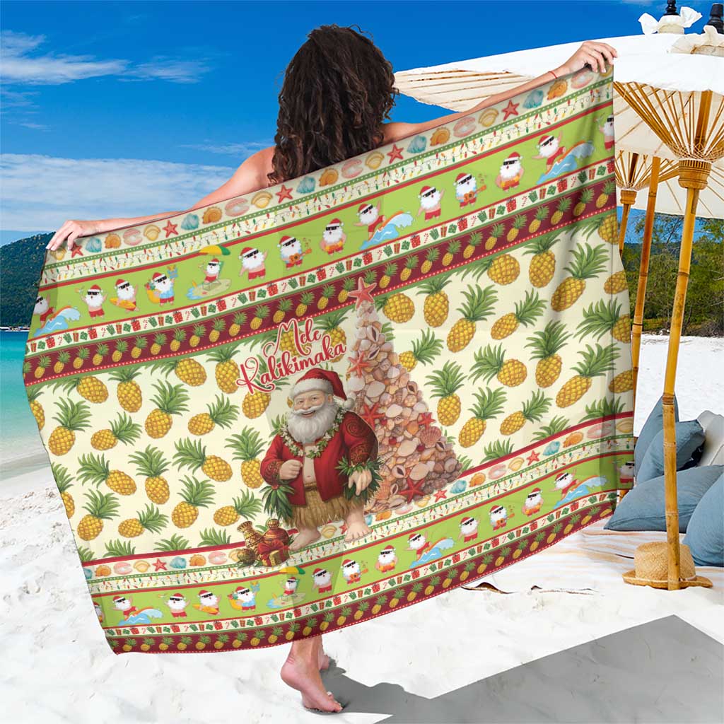 Hawaiian Santa Aloha Pineapple Christmas Sarong Mele Kalikimaka LT15 One Size 44 x 66 inches Cream - Polynesian Pride