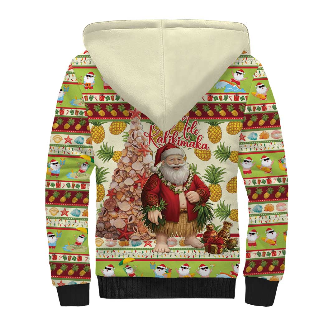 Hawaiian Santa Aloha Pineapple Christmas Sherpa Hoodie Mele Kalikimaka LT15 - Polynesian Pride