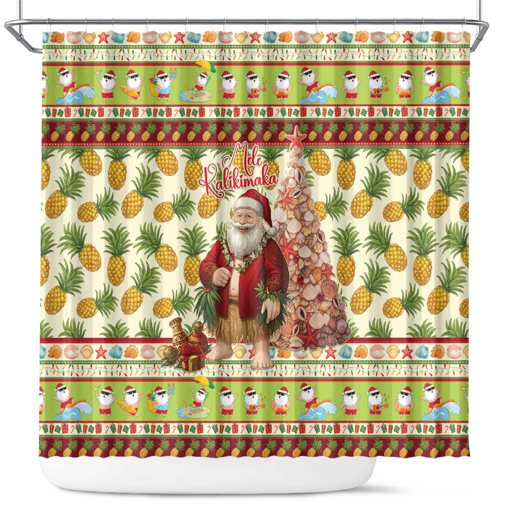 Hawaiian Santa Aloha Pineapple Christmas Shower Curtain Mele Kalikimaka LT15 Cream - Polynesian Pride