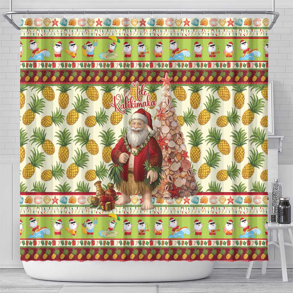 Hawaiian Santa Aloha Pineapple Christmas Shower Curtain Mele Kalikimaka LT15 - Polynesian Pride