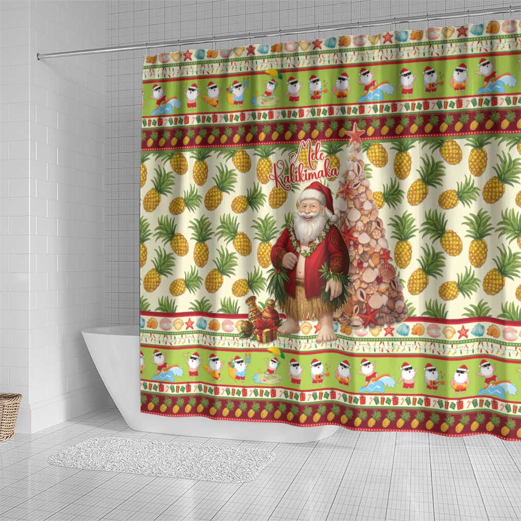 Hawaiian Santa Aloha Pineapple Christmas Shower Curtain Mele Kalikimaka LT15 - Polynesian Pride