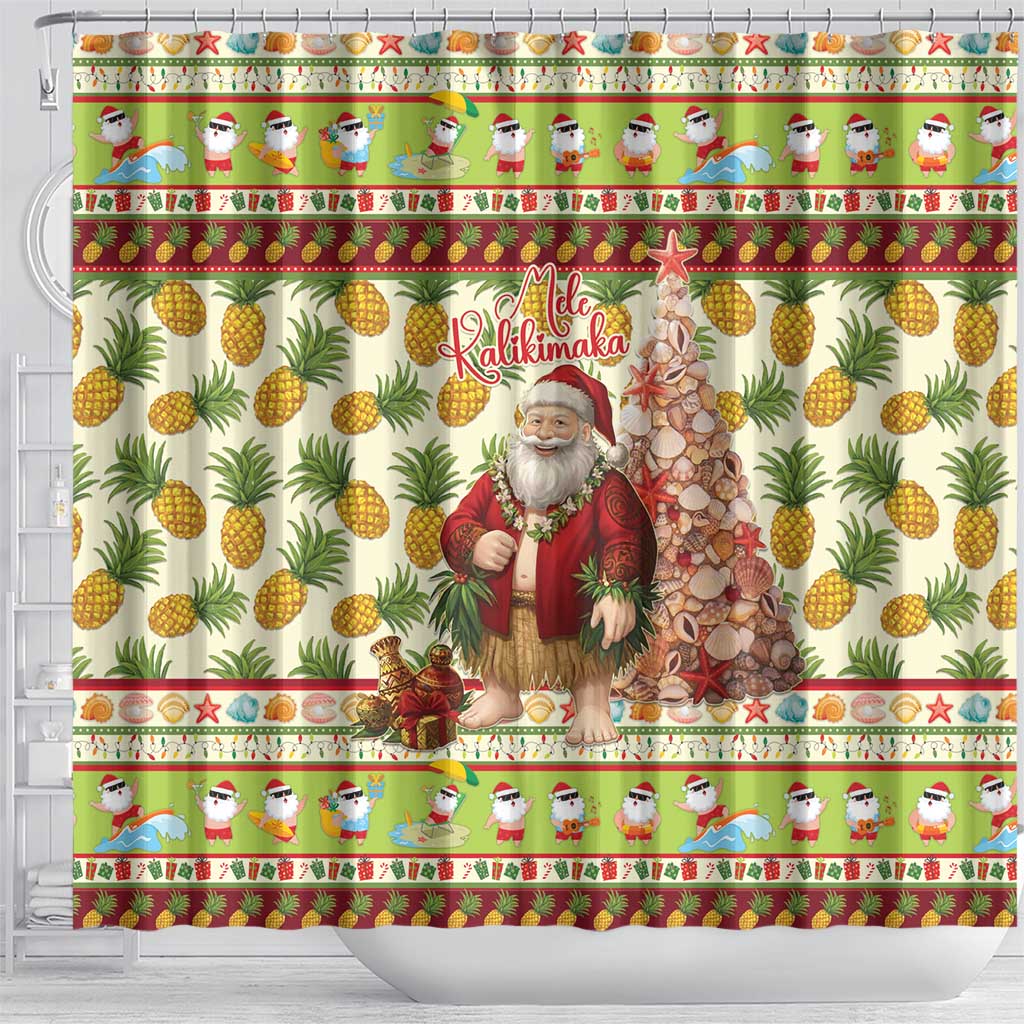 Hawaiian Santa Aloha Pineapple Christmas Shower Curtain Mele Kalikimaka LT15 - Polynesian Pride