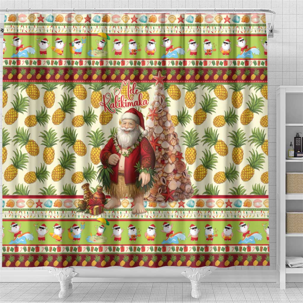 Hawaiian Santa Aloha Pineapple Christmas Shower Curtain Mele Kalikimaka LT15 - Polynesian Pride