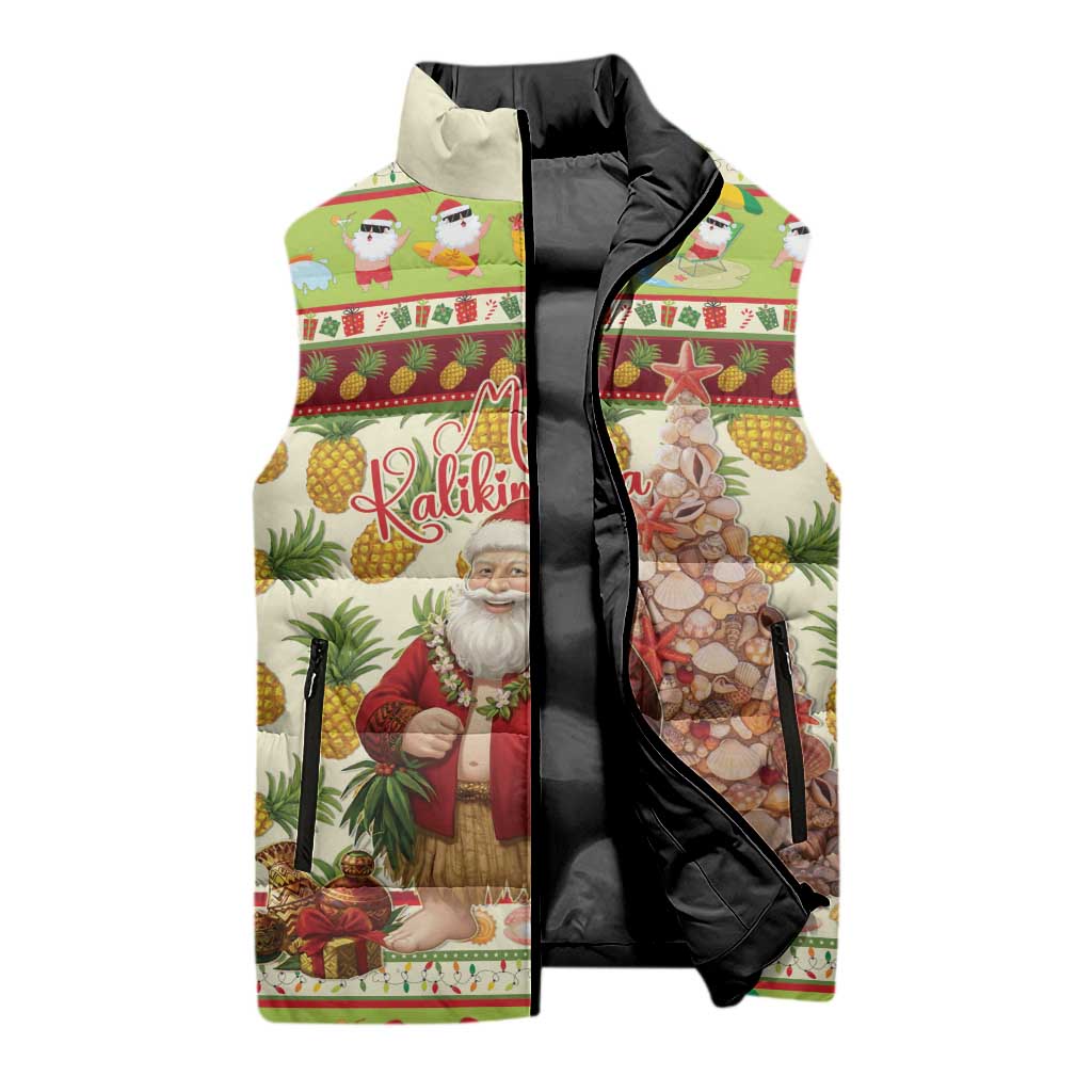 Hawaiian Santa Aloha Pineapple Christmas Sleeveless Puffer Jacket Mele Kalikimaka LT15 - Polynesian Pride