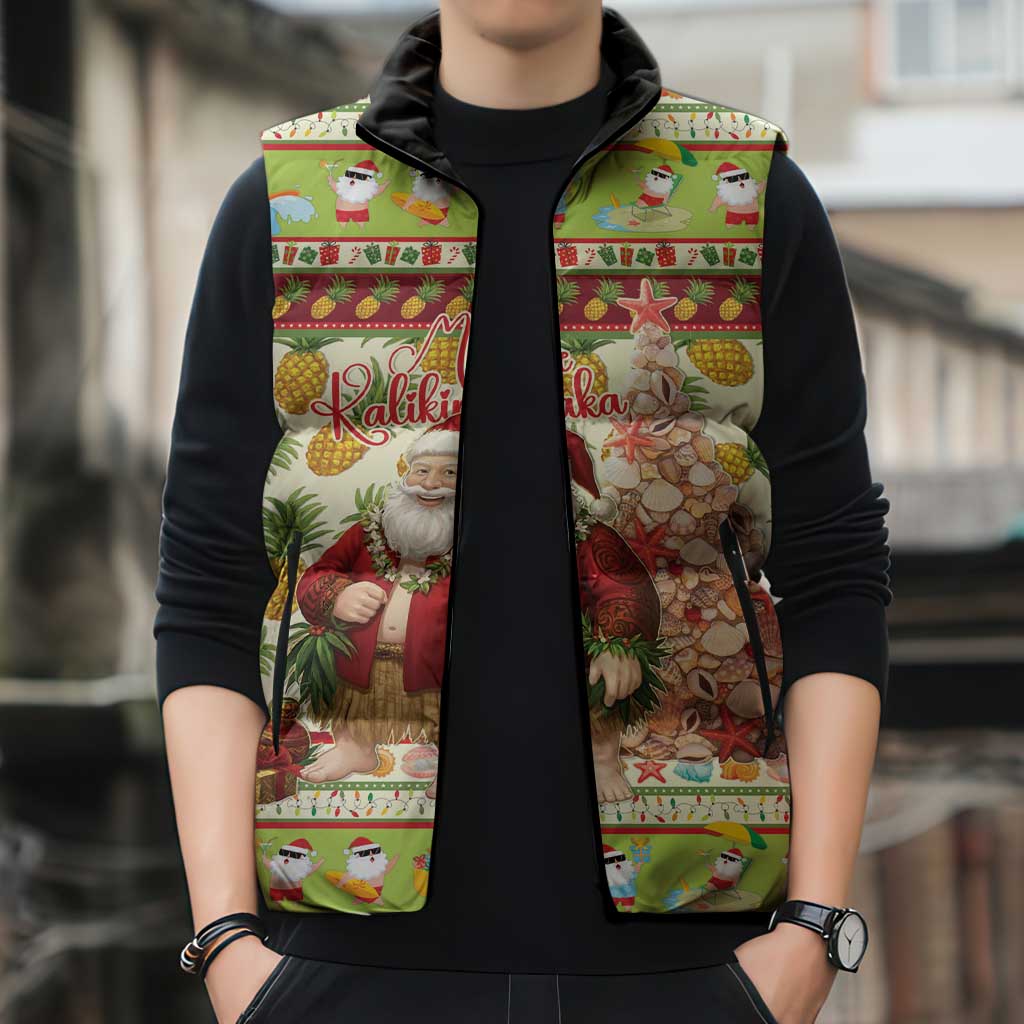 Hawaiian Santa Aloha Pineapple Christmas Sleeveless Puffer Jacket Mele Kalikimaka LT15 - Polynesian Pride